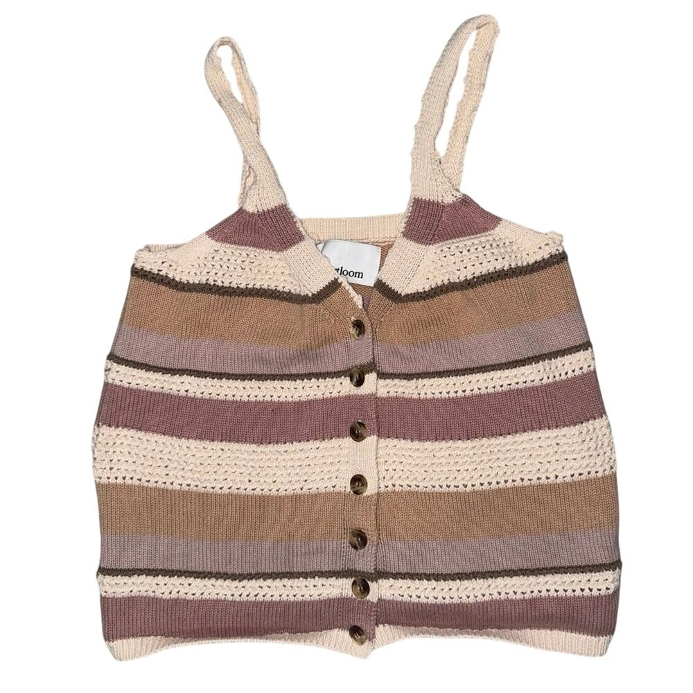 Heartloom Maribeth Knit Tank Top striped cropped buttoned neutral cami v nec sm